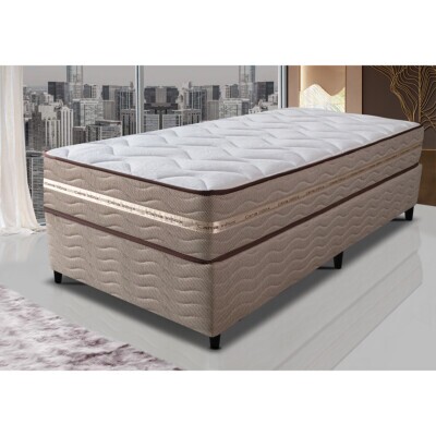 Cama Box Solteiro (Colchão + Box) 88x188x60 de Molas Ensacadas Cama inBox Smart Gold Bege