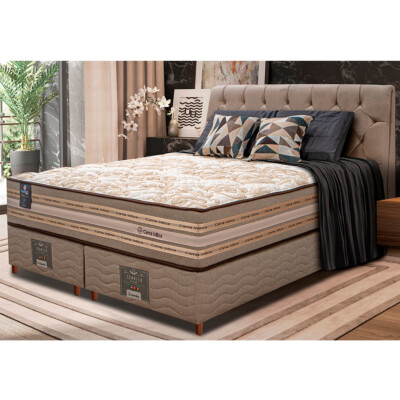 Cama Box King Colchão Pillow In + Box 193x203x70 Molas Ensacadas Cama inBox Duo Linem Bege