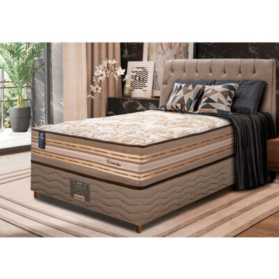 Cama Box Solteiro Colchão Pillow In + Box 88x188x70 Molas Ensacadas Cama inBox Duo Linem Bege