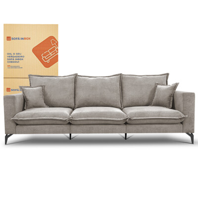 Sofá 3 Lugares Modular Boma 2,40m Boucle Bege Claro Sofá inBox