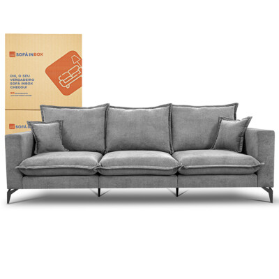 Sofá 3 Lugares Modular Boma 2,40m Boucle Cinza Claro Sofá inBox