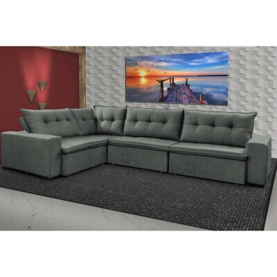 7 - Sofa de Canto Retrátil e Reclinável com Molas Cama inBox Okla