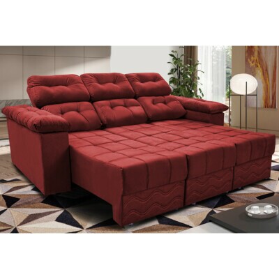 3 - Sofa Itália 2,80 Mts Retrátil e Reclinavel Tecido Suede Verme