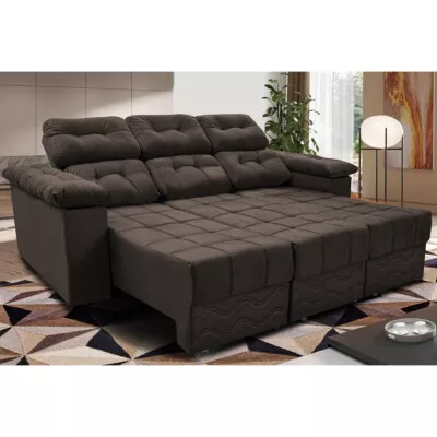 3 - Sofa Itália 2,40 Mts Retrátil e Reclinavel Tecido Suede Café 