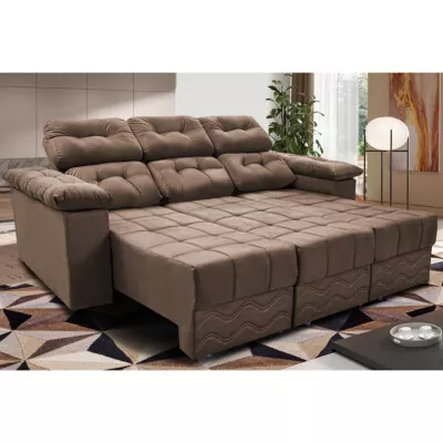 3 - Sofa Itália 2,40 Mts Retrátil e Reclinavel Tecido Suede Casto