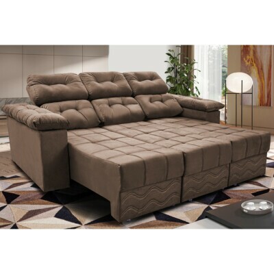 3 - Sofa Itália 2,60 Mts Retrátil e Reclinavel Tecido Suede Casto