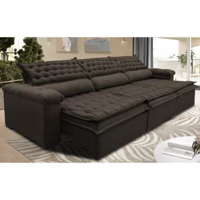 Sofá Retrátil e Reclinável 3,82m Molas Ensacadas Cama inBox Botonê com Camada Soft Premium Velusoft Café